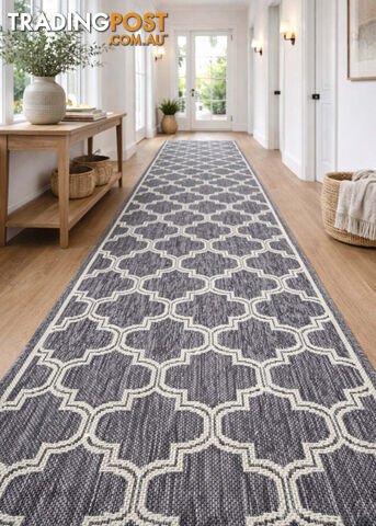 Moroccan Silver Ivory Hall Runner Non-Slip 80cm Wide 11M - 2534 Silver Grey...