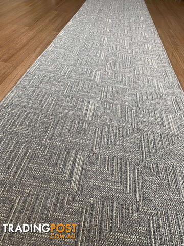 Roma Squares Grey Hallway Runner 80CM Wide 1M  - POLAR GREY SUGAR 80CM