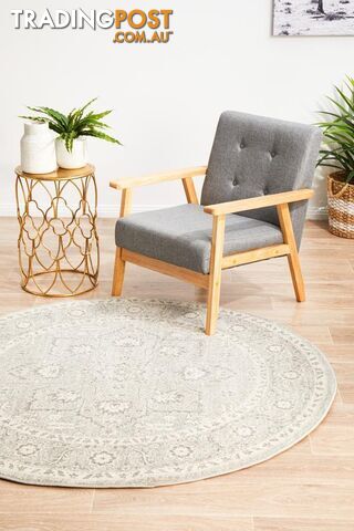 Evoke Silver Flower Transitional Round Rug 200X200CM - EVO-261-SIL-200X200