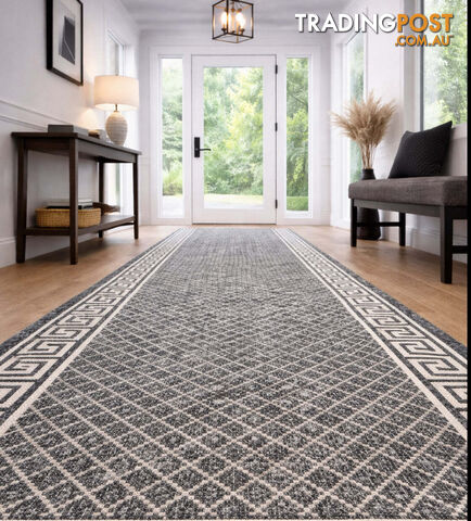 Xena Greek Key Silver Ivory Hall Runner Non-Slip 67cm Wide 2.5M  - 2533 Silver Grey Ivory 67CM - photo 3 of 3