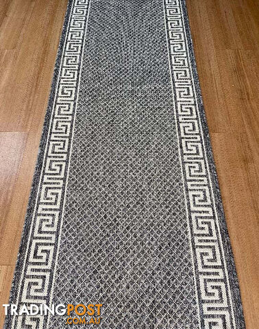 Xena Greek Key Silver Ivory Hall Runner Non-Slip 67cm Wide 2.5M  - 2533 Silver Grey Ivory 67CM - photo 2 of 3