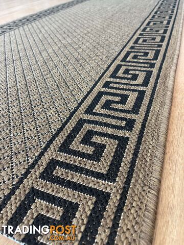 Xena Greek Key Natural Black Hall Runner Non-Slip 80cm Wide 10.5M - 2533 Natural...