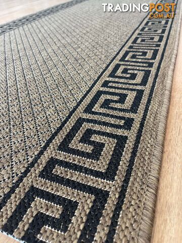 Xena Greek Key Natural Black Hall Runner Non-Slip 80cm Wide 10M - 2533 Natural...