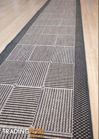 Suva Squares Coffee Black 22 121 Hallway Runner Non Slip 9.5M - 22/121
