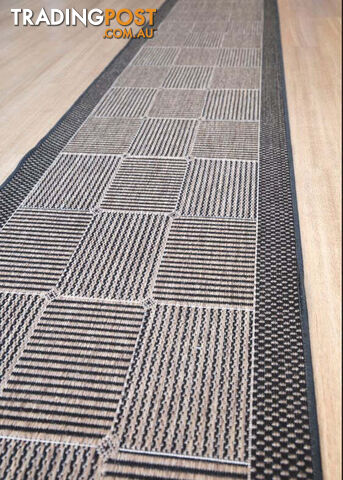 Suva Squares Coffee Black 22 121 Hallway Runner Non Slip 7M - 22/121