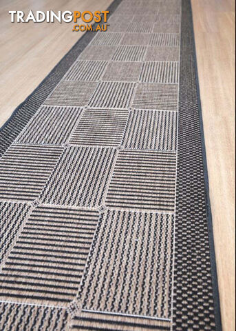 Suva Squares Coffee Black 22 121 Hallway Runner Non Slip 8.5M - 22/121