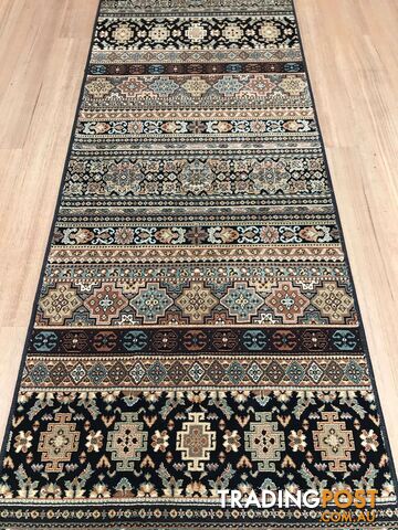 Afghan Black Hallway Runner 80CM Wide 2.5M  - Afghan 135 Black