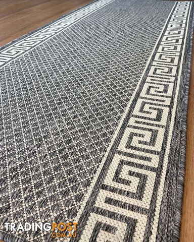 Xena Greek Key Silver Ivory  Hall Runner Non-Slip 80cm Wide 1M  - 2533 Silver Grey-Ivory (GU6 E)