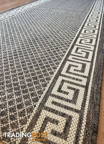 Xena Greek Key Taupe Linen Hall Runner Non-Slip 80cm Wide 6.5M - 2533...