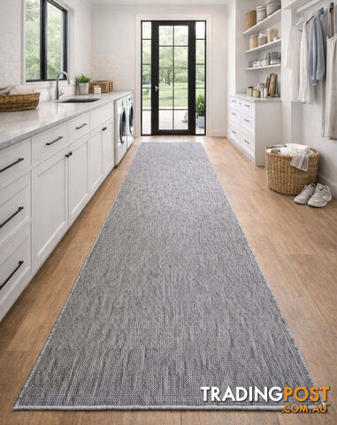 Malia Silver White Hallway Runner Non-Slip 80cm Wide 10M - CHINO 20022 SILVER...