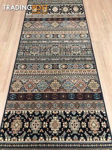 Afghan Black Hallway Runner 80CM Wide 4.5M  - Afghan 135 Black