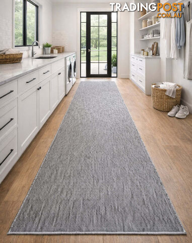 Malia Silver White Hallway Runner Non-Slip 67cm Wide 3M - CHINO 20022 SILVER...