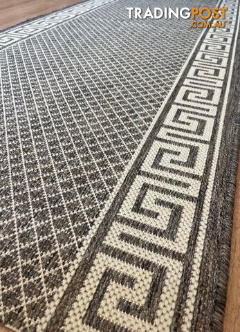 Xena Greek Key Taupe Linen Hall Runner Non-Slip 80cm Wide 3M - 2533 Taupe-Linen...