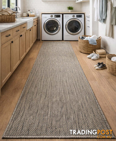 Malia Taupe Linen Hallway Runner Non-Slip 80cm Wide 1M - CHINO 20022 TAUPE LINEN - 80CM - photo 3 of 12