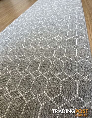 Roma Hex Grey Hallway Runner 80CM Wide 12M  - Belmont Grey White