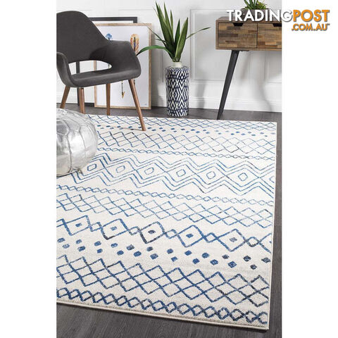 Oasis Nadia White Blue Rustic Tribal Rug 290X200cm - OAS-453-WBLU-290X200