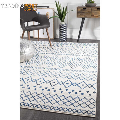Oasis Nadia White Blue Rustic Tribal Rug 330X240cm - OAS-453-WBLU-330X240