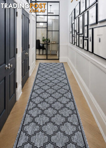 Moroccan Grey Black Hall Runner Non-Slip 80cm Wide 10.5M - 2534 Grey Black (DM9...