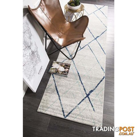 Oasis Noah White Blue Contemporary Runner Rug 300X80cm - OAS-452-BLUE-300X80