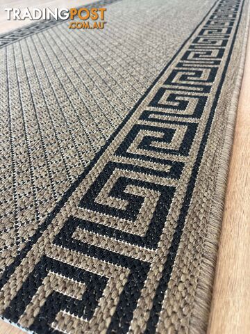 Xena Greek Key Natural Black Hall Runner Non-Slip 80cm Wide 15M - 2533 Natural...