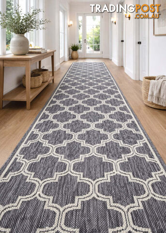 Moroccan Silver Ivory Hall Runner Non-Slip 80cm Wide 8M - 2534 Silver Grey Ivory...