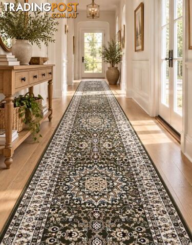 Heirloom Green Medallion Hallway Runner 80CM Wide 18M