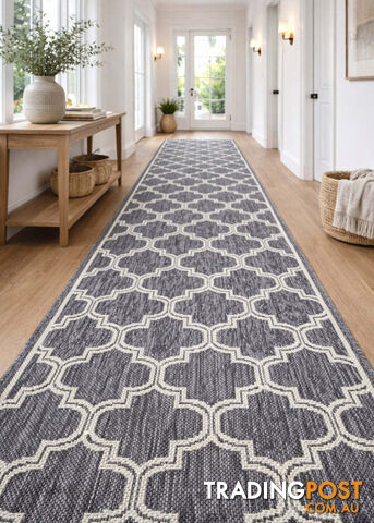Moroccan Silver Ivory Hall Runner Non-Slip 80cm Wide 6.5M - 2534 Silver Grey...