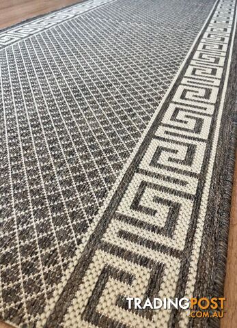 Xena Greek Key Taupe Linen Hall Runner Non-Slip 80cm Wide 4M - 2533 Taupe-Linen...