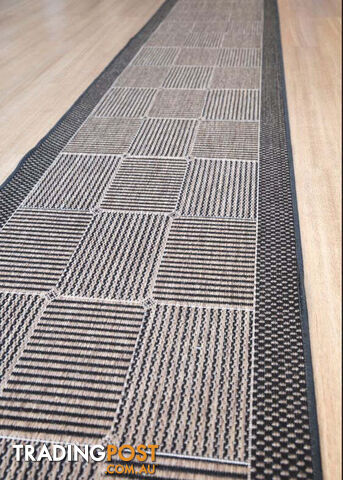 Suva Squares Coffee Black 22 121 Hallway Runner Non Slip 17M - 22/121