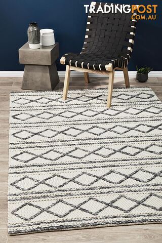 Studio Milly Textured Woollen Rug White Grey 280X190CM - STUD-326-WHI-280X190