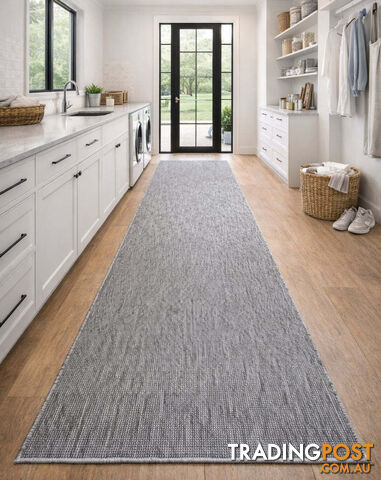 Malia Silver White Hallway Runner Non-Slip 80cm Wide 3.5M - CHINO 20022 SILVER...