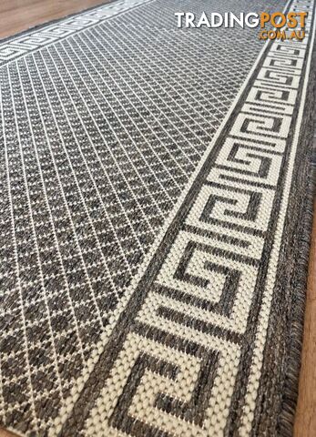 Xena Greek Key Taupe Linen Hall Runner Non-Slip 80cm Wide 12.5M - 2533...