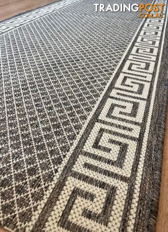 Xena Greek Key Taupe Linen Hall Runner Non-Slip 80cm Wide 7.5M - 2533...