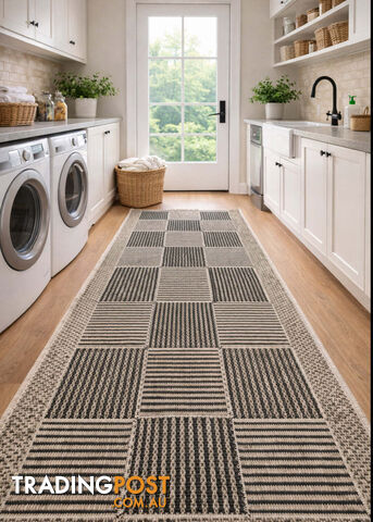 Suva Squares Black Coffee 22 112 Hallway Runner Non Slip 8.5M - 22-112-BC - photo 1 of 8