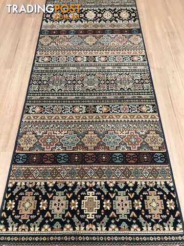 Afghan Black Hallway Runner 80CM Wide 8.5M  - Afghan 135 Black