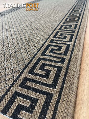 Xena Greek Key Natural Black Hall Runner Non-Slip 80cm Wide 9M - 2533 Natural...