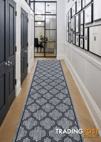 Moroccan Grey Black Hall Runner Non-Slip 80cm Wide 3.5M - 2534 Grey Black (DM9...