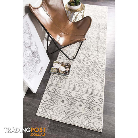 Oasis Ismail White Grey Rustic Runner Rug 300X80cm  - OAS-456-GREY-300X80