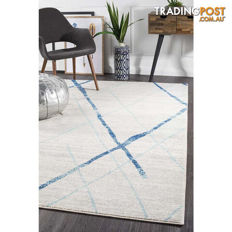 Oasis Noah White Blue Contemporary Rug 300X80cm  - OAS-452-BLUE-300X80