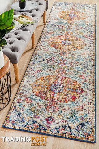 Evoke Carnival White Transitional Runner Rug 300X80CM - EVO-254-WHI-300X80