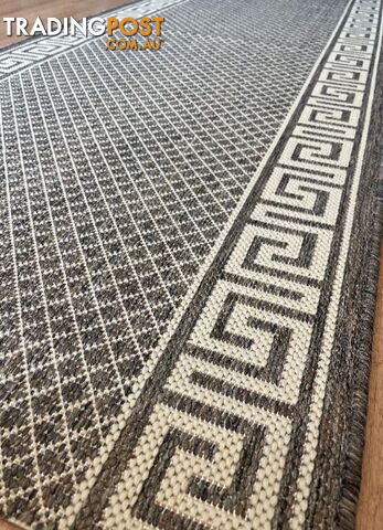 Xena Greek Key Taupe Linen Hall Runner Non-Slip 80cm Wide 2M - 2533 Taupe-Linen...