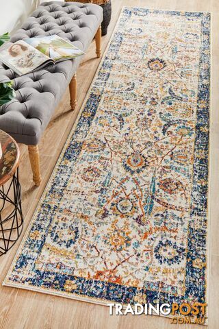 Evoke Peacock Ivory Transitional Runner Rug 400X80CM - EVO-255-IVO-400X80