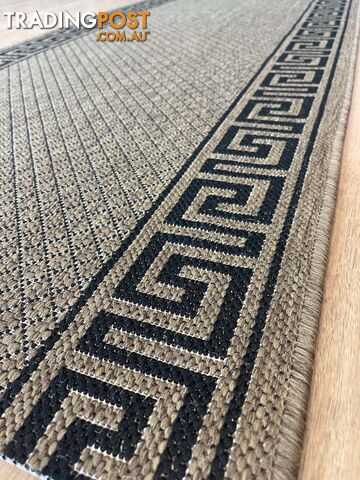 Xena Greek Key Natural Black Hall Runner Non-Slip 80cm Wide 16.5M - 2533 Natural...