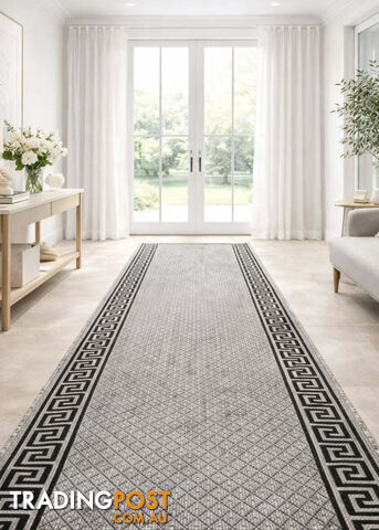 Xena Greek Key Grey Black Hall Runner Non-Slip 80cm Wide 10M - 2533 Grey Black...