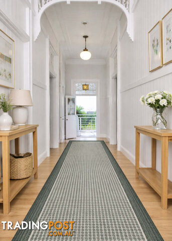 Chino 2822 Green Linen Hallway Runner Non-Slip 80CM 14.5M