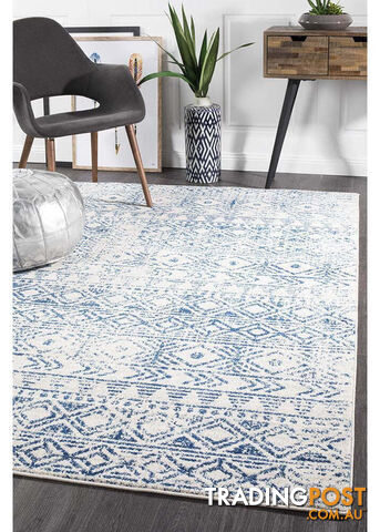 Oasis Ismail White Blue Rustic Rug 400X300cm - OAS-456-BLUE-400X300