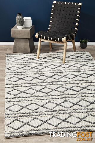 Studio Milly Textured Woollen Rug White Grey 225X155CM - STUD-326-WHI-225X155