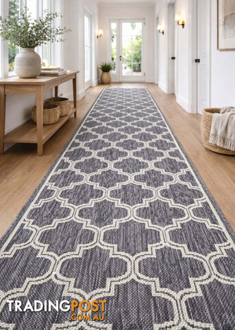 Moroccan Silver Ivory Hall Runner Non-Slip 80cm Wide 10M - 2534 Silver Grey...