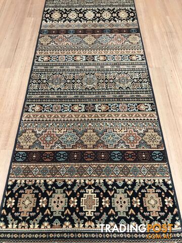 Afghan Black Hallway Runner 80CM Wide 11M  - Afghan 135 Black