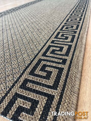 Xena Greek Key Natural Black Hall Runner Non-Slip 80cm Wide 5.5M - 2533 Natural...